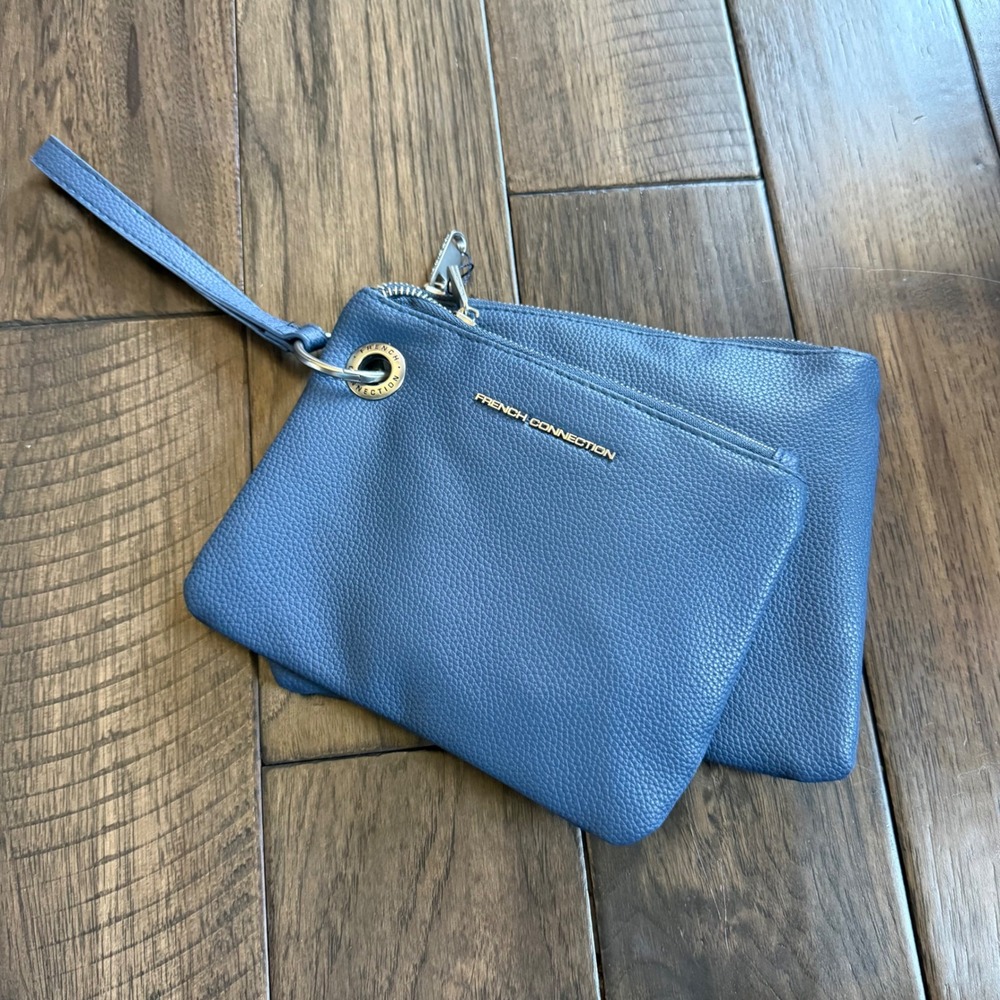 French Connection Navy Blue Pebble Double Pouches Wristlet Set NWT‎ 74210-NAVY